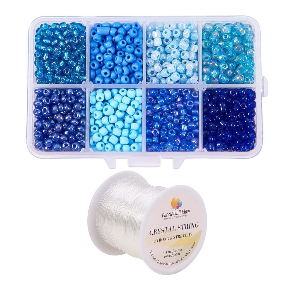 4803 Seed Beads Polyester Threads Kit 1900pcs Blue Glass Seed Beads 4mm 8